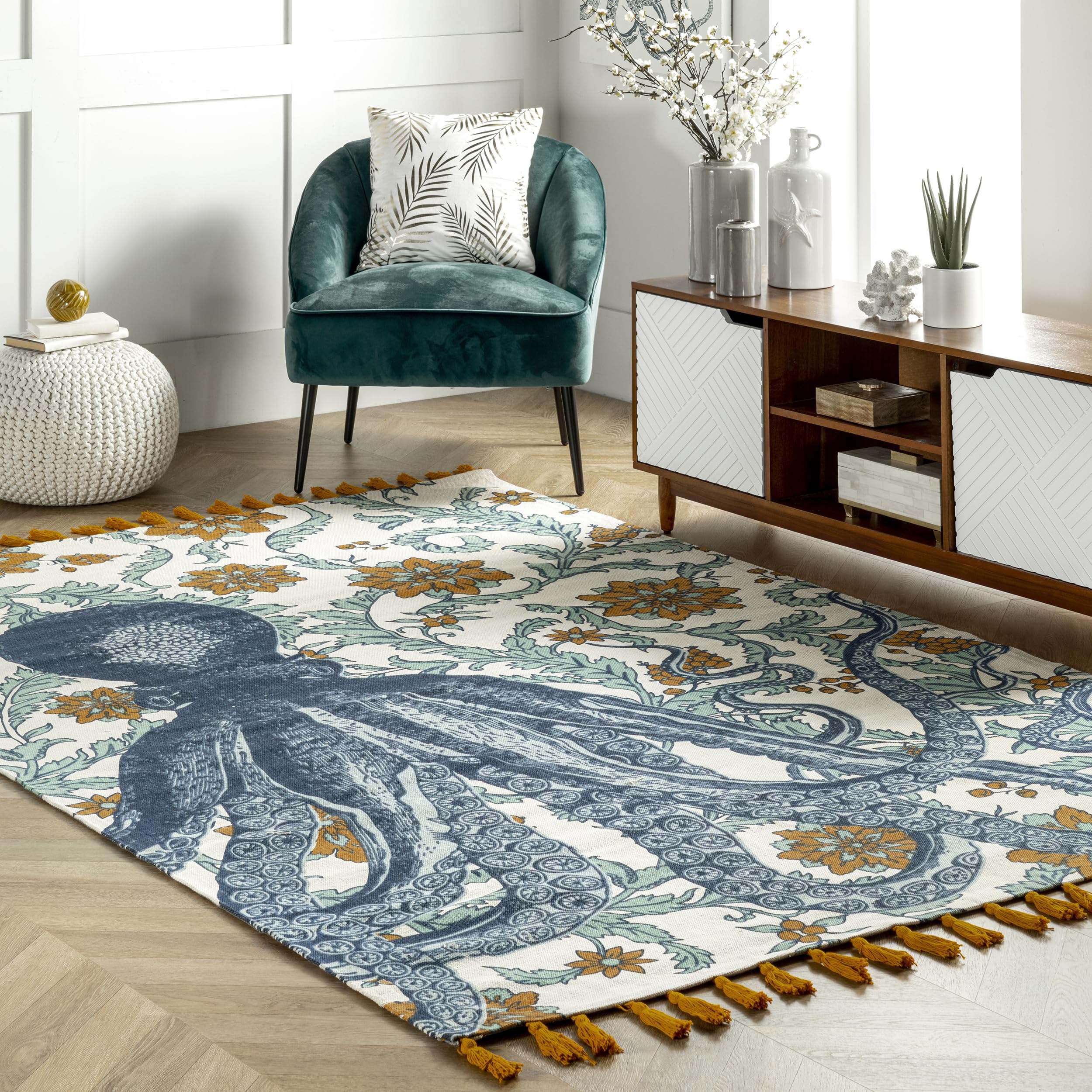 Amazon.com: nuLOOM Octopus Blue Multicolor Graphic Flatweave Area